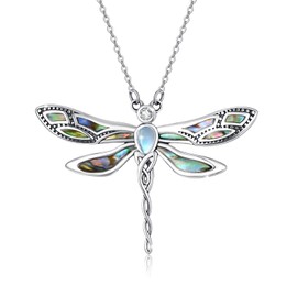ZIPPICE Moonstone Dragonfly Necklace 925 Sterling Silver Abalone Shell Dragonfly Pendant Necklace Moonstone Jewellery Gifts for Women Girls Wife Lover Girlfriend