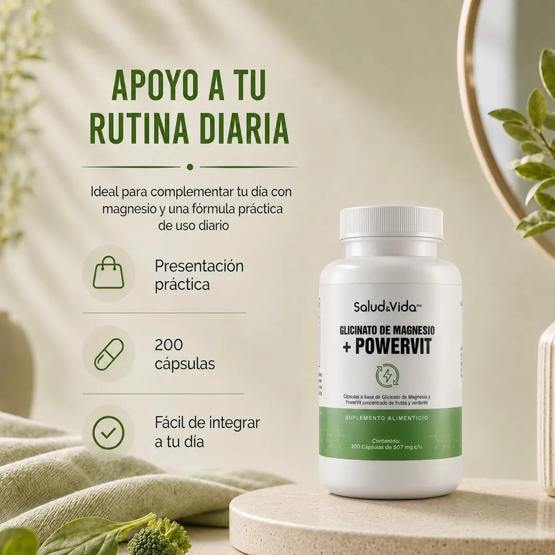 Glicinato de Magnesio 200 Cápsulas Con Concentrado de Frutas y