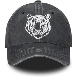 Tiger Embroidered Baseball Cap for Women Men Animal Vintage Adjustable Washed Distressed Denim Baseball Hat