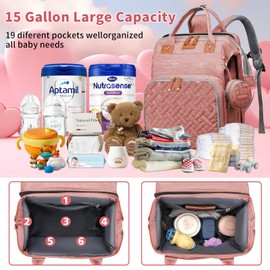 LHDYMXYN Baby Diaper Bags with Changing Station, Multifunctional Diaper Bag Backpack for Moms Dads with USB Charging Port, Waterproof Travel Diaper, Baby Shower Gifts for Baby Boy & Girls (Pink)