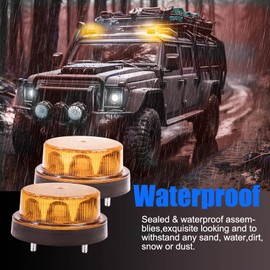 Round Emergency Strobe Lights,12-24V Rotating Beacon Light Emergency Warning Lights for Car Offroad Truck Trailer Vehicles 2Pcs (Amber)