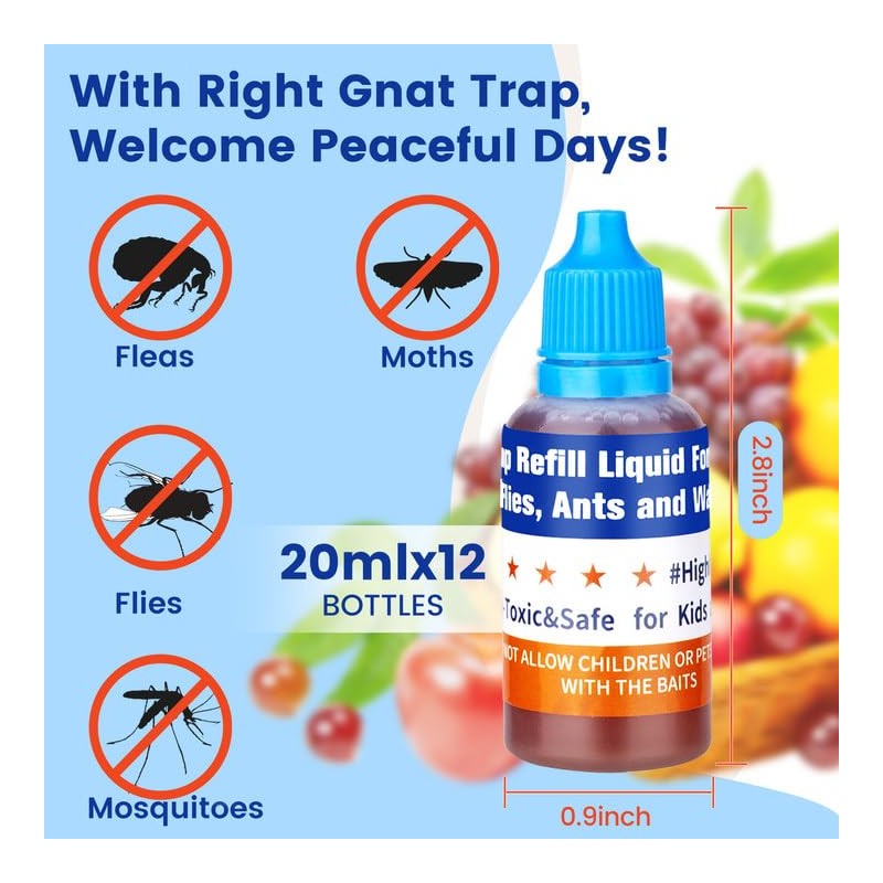 Fruit Fly Trap Refills Liquid Only 12 Pack,Fruit Fly Gnat