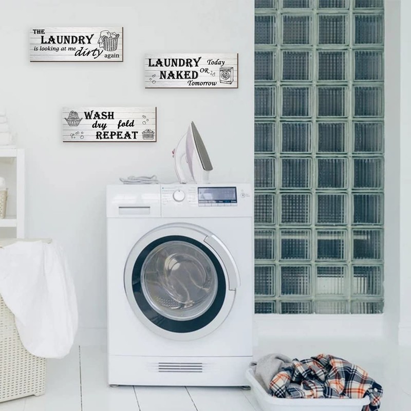 3 Pieces Laundry Room Signs, Laundry Wash Dry and Fold