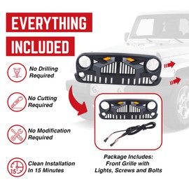 AMERICAN MODIFIED Empire Grille Compatible with Jeep Wrangler (07-18) JK w/Amber LED, Matte Black