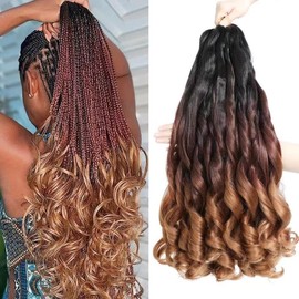 BLUONASI French Curl Braiding Hair 55,8 cm (55,88 cm), lockere Wellen, 8 Stück, spanische Bouncy, vorgedehnt, French Curl, synthetische Haarverlängerungen (55,88 cm (8 Stück), 1B/33/30)