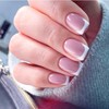 Nude White Trim Fake Nails Press On Nails Short Square,Glossy