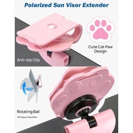 JOYTUTUS Sun Visor for SUV, Cute Polarized Sun Visor Extender for Car, Cat Paw Clip Sun Visor Extender, Universal UV400 Car Visor Extension Anti-Glare, Protect from Sun Glare/UV Ray/Stray Light (Pink)