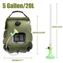 Enjylaif Solar Shower Bag, Camping Shower Bag for Outdoor Shower, 5Gal(20L) Portable Shower Camping Bag with Removable Hose and On-Off Switchable Shower Head, for Outdoor Traveling|Adventure(Green)