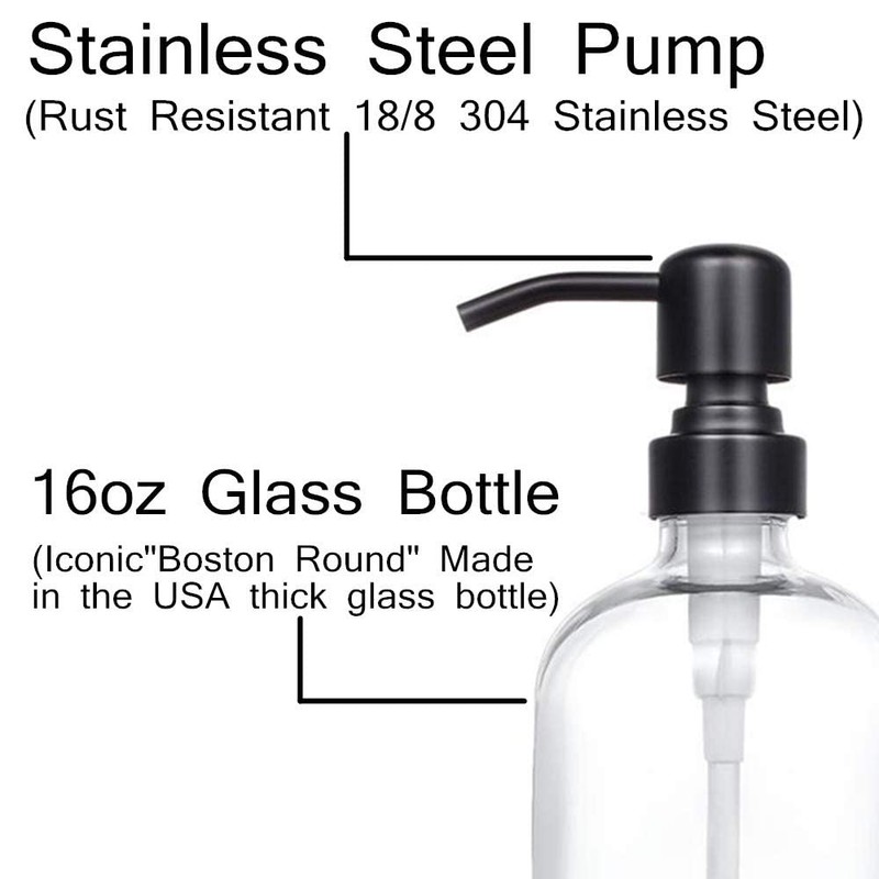 2 Pack Thick Clear Glass Pint Jar Soap Dispenser with