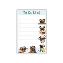 Kawaii Pug Puppies Sticky to Do List Notepad - Dog Sticky Notes Stationary School Office Supplies for Girls and Pug Mom | Pug Gifts for Pug Lovers | 4" x 6" 50 Pages