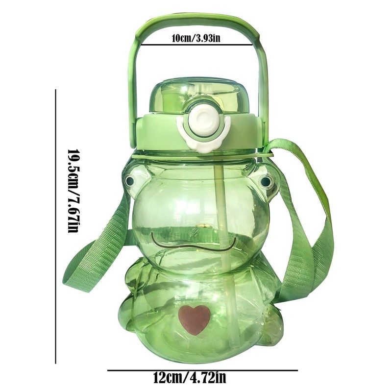 RAMAHP Kawaii frog straw bottle, frog water bottle with adjustable