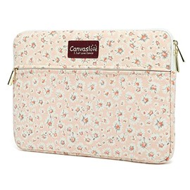 Canvaslove Pink Chrysanthemum Canvas Laptop Sleeve Case Bag with Pocket for 14 inch Laptop