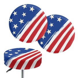 Jeiento American Flag Stool Covers 4th of July Independent Day Decor Round Protective Cover for Round Barstools Washable Elastic Patriotic US Flag Bar Stool Seat Covers,Size 14"-16"