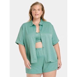 Auden Women's Satin Short Sleeve Top and Shorts 2pcs Pajamas set Green 3XL