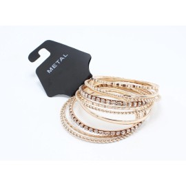 Metal New Rose Gold Hammered Twist Simulated Crystal Bangle Bracelet Set NWT #B1226