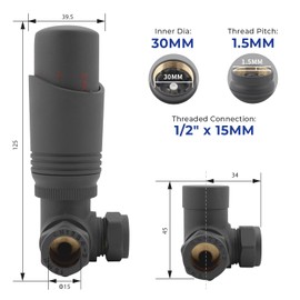 Vancoco Thermostatic Radiator Valve Corner Modern TRV Radiator Valve 15mm Lockshield Valve Energy Saving 1/2" x 15mm Brass Radiator Valves for Radiator Central Heating (Anthracite)