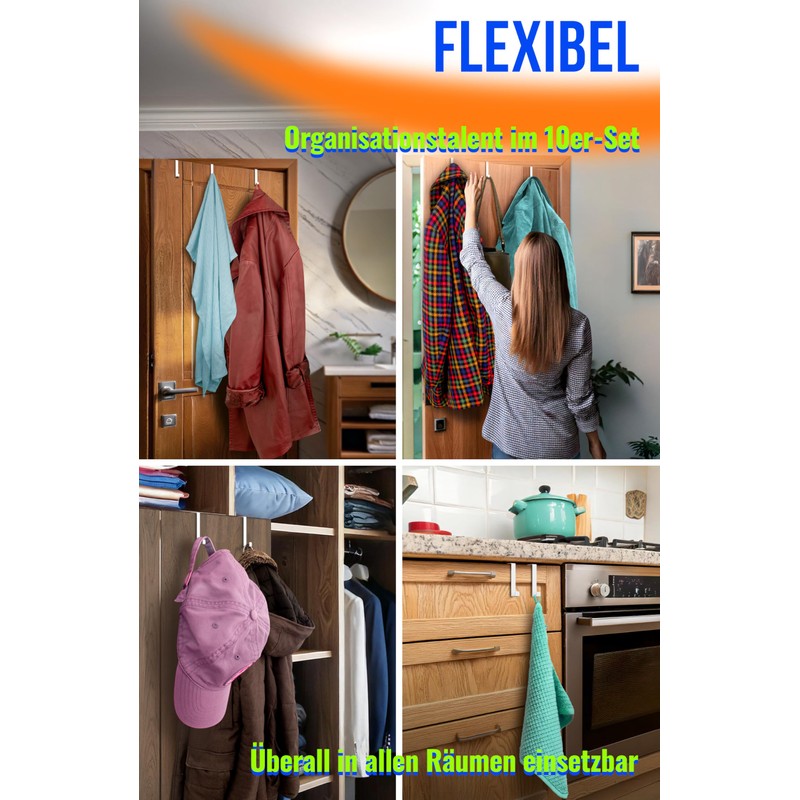 4happy Door Hooks for Hanging, Set of 10 - White