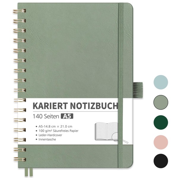 RETTACY Notebook A5 Squared, Bullet Journal with 100 g/m² Thick