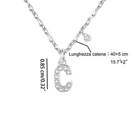 GUOYU Women's Initial Necklace Letter Pendant, 925 Silver Necklace with Cubic Zirconia, Pendant Gift Ideas for Birthday A B C D E F G H I J K L M N O P Q R S T U V W X Y Z, Stainless Steel, Rhinestone