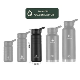 IDEUS Vacuum Insulated Water Bottle, 24 oz (710 ml) Stainless Steel Double Wall Bottle Metal Sports Canteen with Leak-Proof Screw Cap (Black)