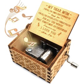 CAMKONG Mom's Wooden Music Box, You Are My Sunshine, a Gift from Daughter and Son to Mom, Vintage Laser Engraved Hand Crank Wooden Music Box, Antique Gift for Mom, Birthday, Mother's Day