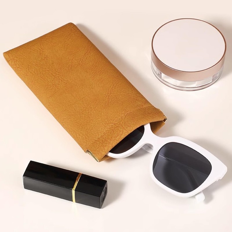 Pebipoo Glasses Cases Soft, Leather Eyeglasses Cases, Squeeze Top Portable