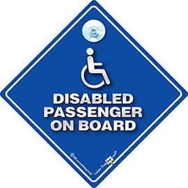Disabled Passenger On Board Car Sign, Disabled Person Sucker Car Sign, Disability Advisory Vehicle Sign For Disabled or Wheelchair User in Super Bright Blue 14cm x 14cm