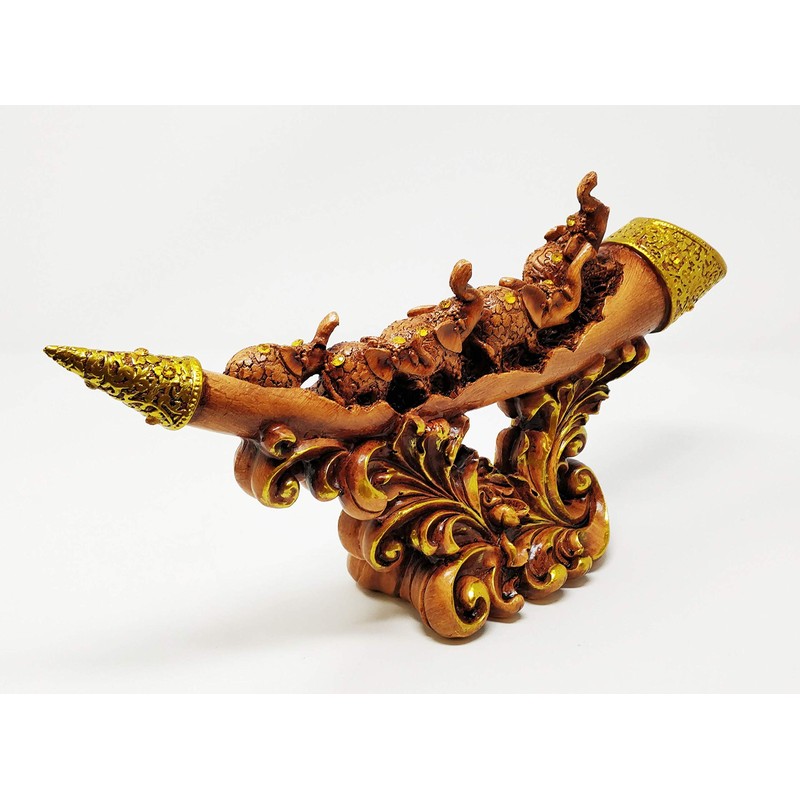 JRose Collections Feng Shui Elephant Tusk Ornament with 5 Trunk-Up
