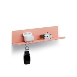 byde Helke Wall Shelf, 30 x 6 x 6 cm, 5 Hooks and Cable Holder, Hanging Shelf Made of Powder-Coated Sheet Steel, Key Rack Organiser and Letters for Entrance, Kitchen, Office, Beige and Red Colour