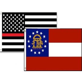 2x3 USA Fire Thin Red Line Georgia State 2 Pack Flag Wholesale Set Combo 2'x3'