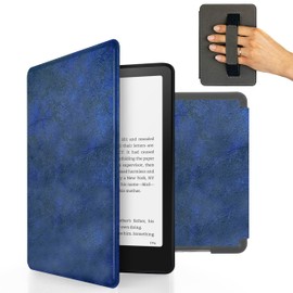 MyGadget Kunstleder Hülle für Kindle Paperwhite 12. Generation [ 2024 - SA569P - 7 Zoll ] mit Handschlaufe & Auto Sleep | Wake Funktion in Dunkelblau