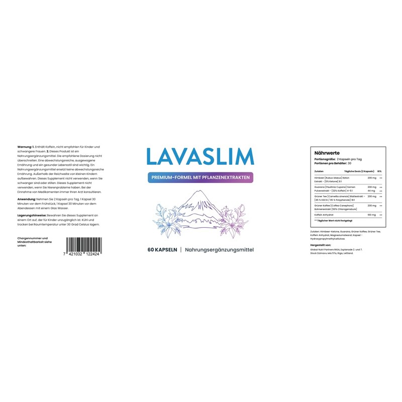 Lavaslim Pflanzenextrakt-Kapseln, Himbeerketon und Grüner Tee, 60 Kapseln, Nahrungsergänzungsmittel