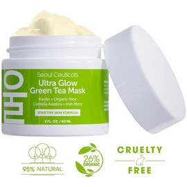 SeoulCeuticals Korean Skin Care Face Mask for Sensitive Skin – Green Tea & Aloe Vera Hydrating Wash-Off Mask with Centella Asiatica – K-Beauty Facial Spa 2oz     