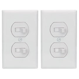 Baomain 2-Pack Double Toggle Light Switch with Wall Plate,15 Amp 125V Two Single Pole Residential Grade,On/Off Electrical Wall Switch Self-grounding, Glossy White ETL Certified