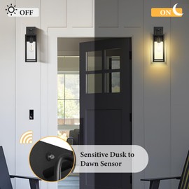 Diyel Dusk to Dawn Outdoor Wall Sconce Light, 28 Inch Tall Transitional Exterior Wall Lighting with Clear Glass, Anti-Rust Powder Coat Black Modern Outside Wall Lantern for Front Porch, DDRZ008XL BK