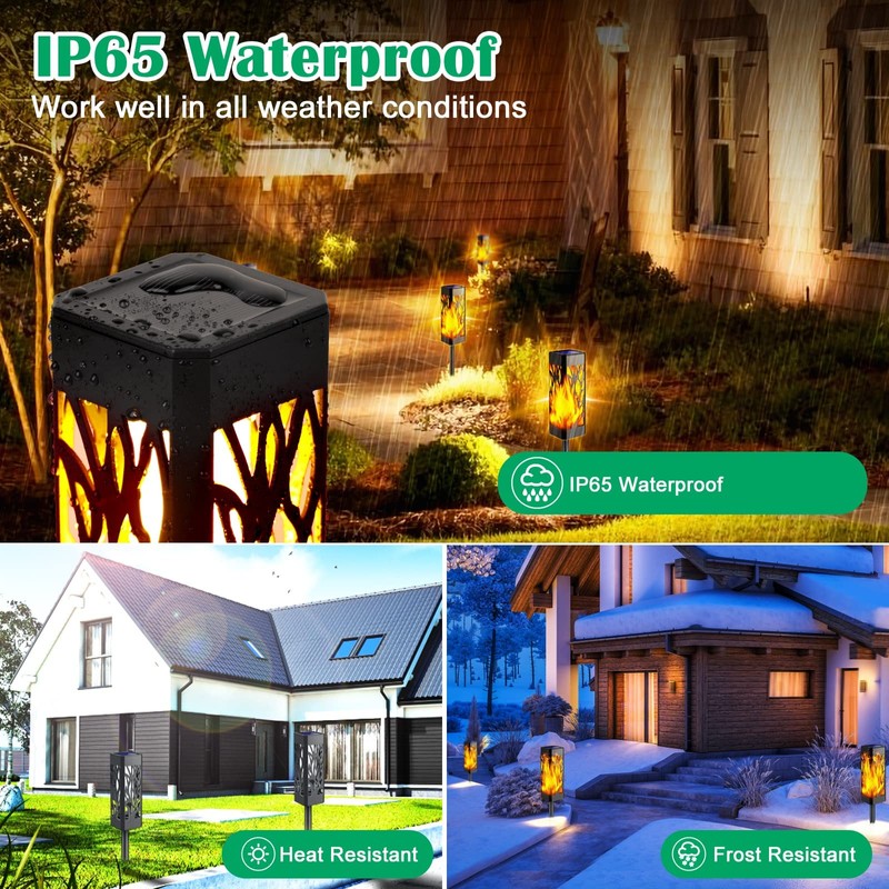 TomCare Flickering Flames Pathway Lights Solar Powered Decorative Garden Waterproof