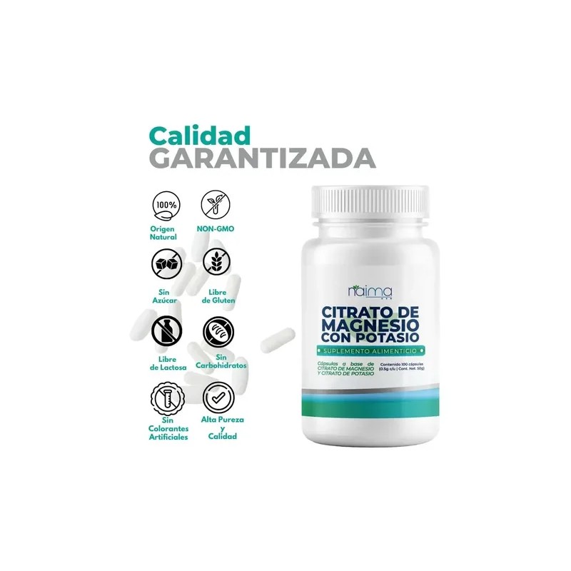 Citrato De Magnesio + Potasio 500mg - 100 Cápsulas Sabor