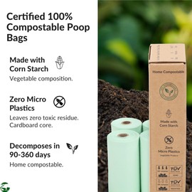100% Compostable & Biodegradable Dog Poop Bags Leak-Proof and Extra Thick Light Green Dog Bags Pet Waste Bags for Big and Small Dogs - 60 Count - 4 Refill Rolls - Unscented - Planet4Life