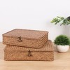 Moosky Flat Wicker Shelf Baskets with Lid, Handwoven Seagrass Basket