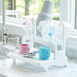 PopYum PopYum Glacier White Space Saving Drying Rack from 100% Recycled Bottles, countertop for Baby Bottles, Plastic Bags, Cups, Glass, tumblers, Compact
