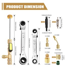 Wayona 22Pcs Valve Core Removal Tool and HVAC Service Wrench Set with Hex Bit Adapters, Dual Size SAE 1/4 & 5/16 Port, 3/8'' to 1/4'', 5/16'' x 1/4'' Refrigeration Service Wrench, 10pcs Valve Core