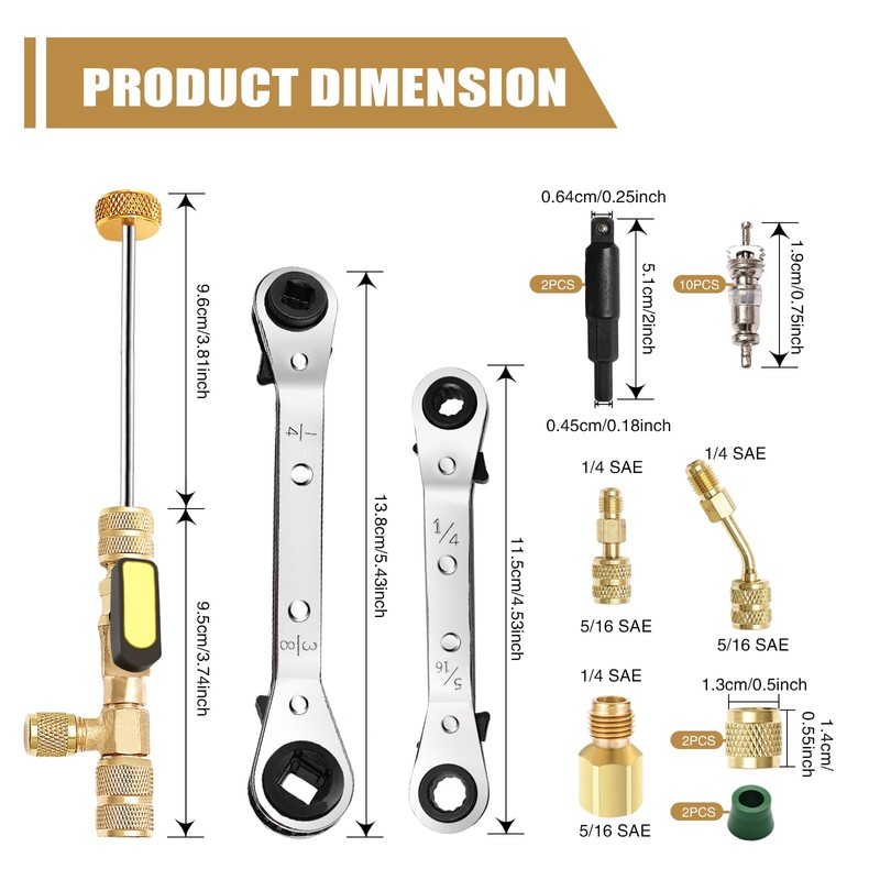 Wayona 22Pcs Valve Core Removal Tool and HVAC Service Wrench