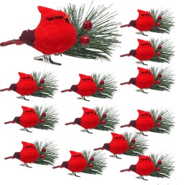 Cardinal Clip On Christmas Tree Ornaments with Greenery - Bird Decorations - Wreath Garland Centerpiece Xmas Décor - Crafts