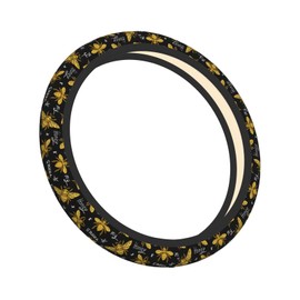 Bee Cool Gold Animal Black Steering Wheel Cover for Women Men Girls Car Accessories Decor Anti-Slip Neoprene Auto Steering Wheel Covers Protector Universal 15 Inch