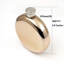iSavage 5oz Lightweight Outdoor Hip Flask 304 Stainless Steel Round Shaped, Gold Plating.