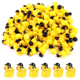 XIHIRCD 100pcs Yellow Resin Ducks, Mini Resin Cowboy Ducks with Hat Cute Tiny Ducks Mini Duck Ornaments Tiny Duck Accessories for DIY Garden Landscape Dollhouse Decoration School Home