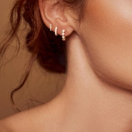 Hothrty 14K Gold Plated Hoop Gold Earrings Zirconia Hoops Rhombus Diamond Earring Set Trendy Hoop Set for Woman