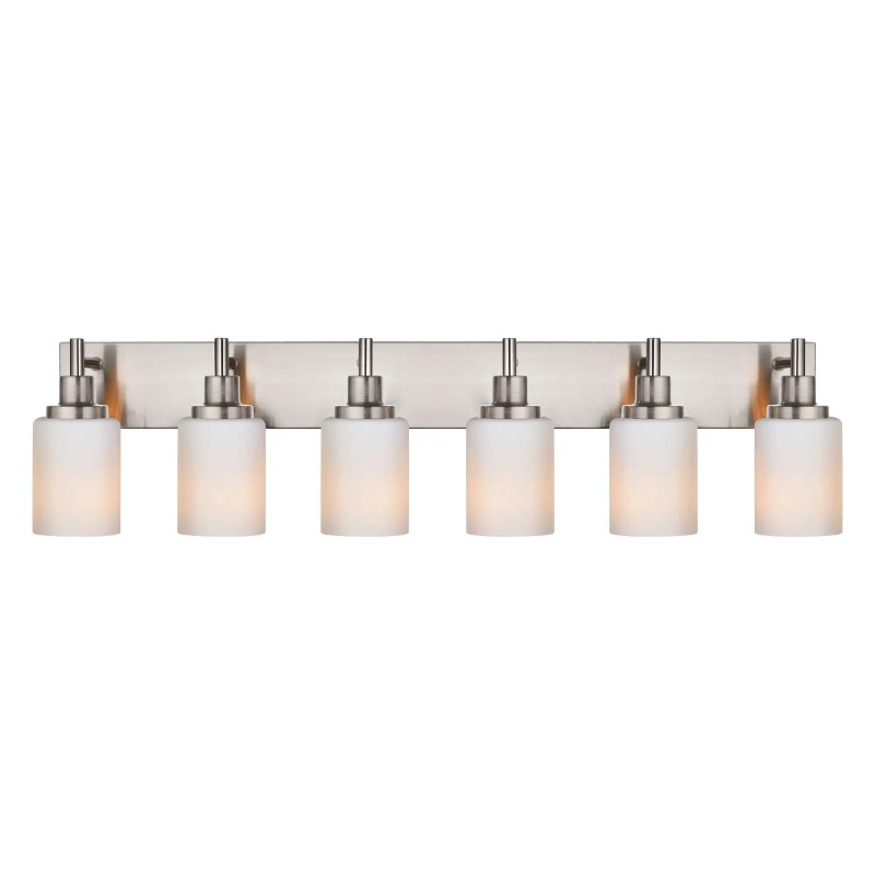 Modern 6-Light Bathroom Vanity Lighting Milky White Glass Shade Wall