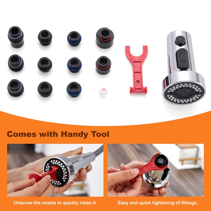 TIORIY Kitchen Faucet Head Replacement with 15 Adapters, 3 Function