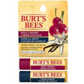 Burt's Bees Moisturizing Lip Balm for Dry Lips, 100% Natural Origin, Vanilla Bean & Wild Cherry - 2 Tubes, 2 Count, Value Pack